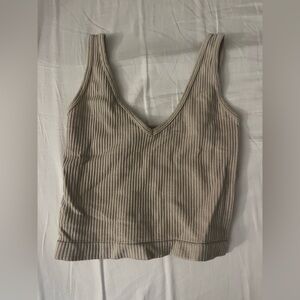 Ribbed V-Neck Tan Top